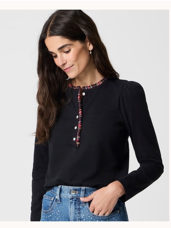 J. Crew Factory Tops - J. Crew NWT‎ Black Long-Sleeve tartan and jewels Henley women’s medium